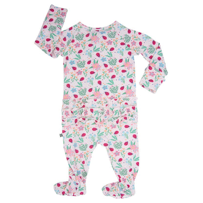 Ladybug Flower Garden Ruffle Baby Footie