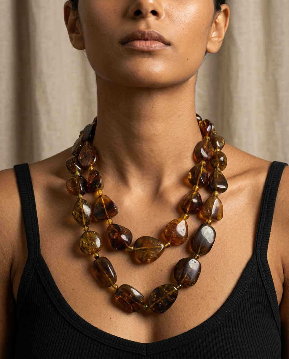 Grounded Natural Amber Beaded Necklace