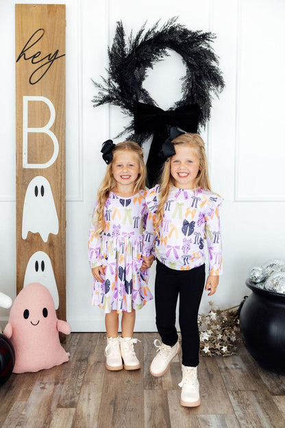 Tied with a Boo Lavender L/S Pocket Twirl Dress