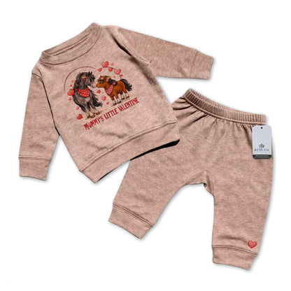 Mommy's Little Valentine Cowgirl - Infant Girls Western 2 Piece Sweatsuit