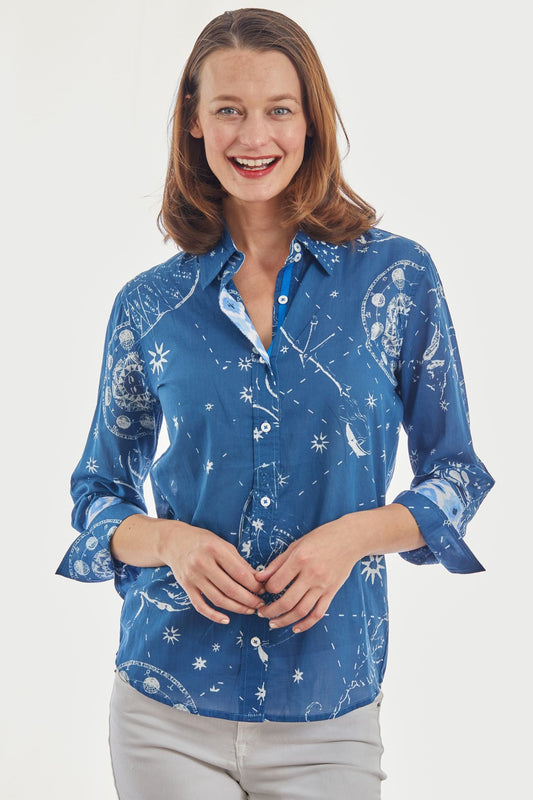 3/4 Sleeve Rome Shirt Navy Constellation Print