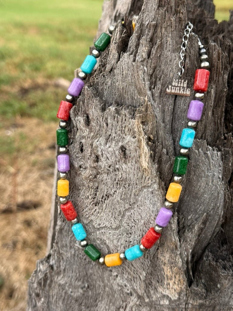Painted Desert Multicolor Barrel Beaded Necklace