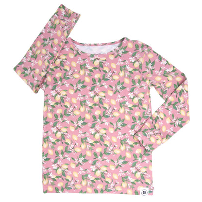 Pink Lemon Floral Print Big Kid Pajama Set