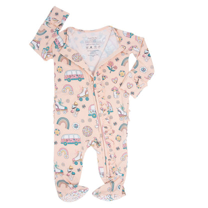 Retro Roller Skates Ruffle Baby Footie
