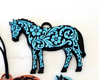 Baha Ranch 3D Print Floral Tooled Horse Charm or Keychain Made in America