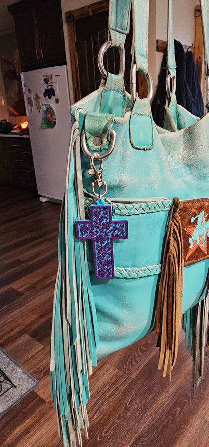 Baha Ranch 3D Faith Tooled Wall Cross or Keychain/Purse Charm Made in America