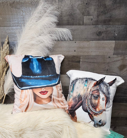 Baha Ranch Fancy Horse on White Velvety Soft Pillow Case Made in America