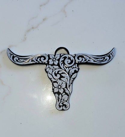 3d Print Tooled Longhorn Keychain or Purse Charm Ornament - Made in America - choice of colors