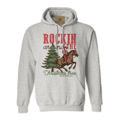 Rockin Around The Christmas Tree - Adult Unisex Western Santa Pullover Hoodie