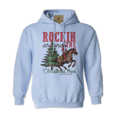 Rockin Around The Christmas Tree - Adult Unisex Western Santa Pullover Hoodie