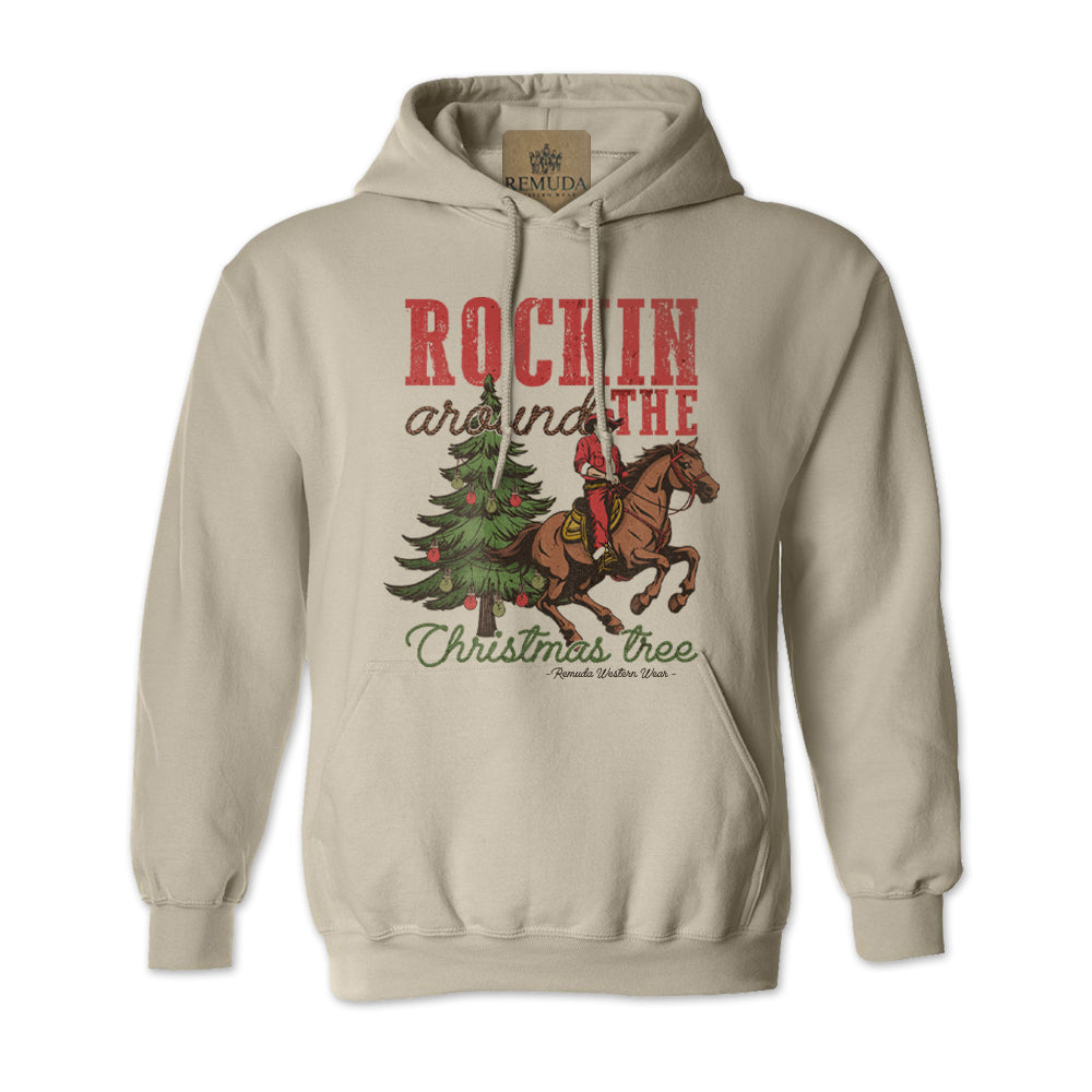 Rockin Around The Christmas Tree - Adult Unisex Western Santa Pullover Hoodie