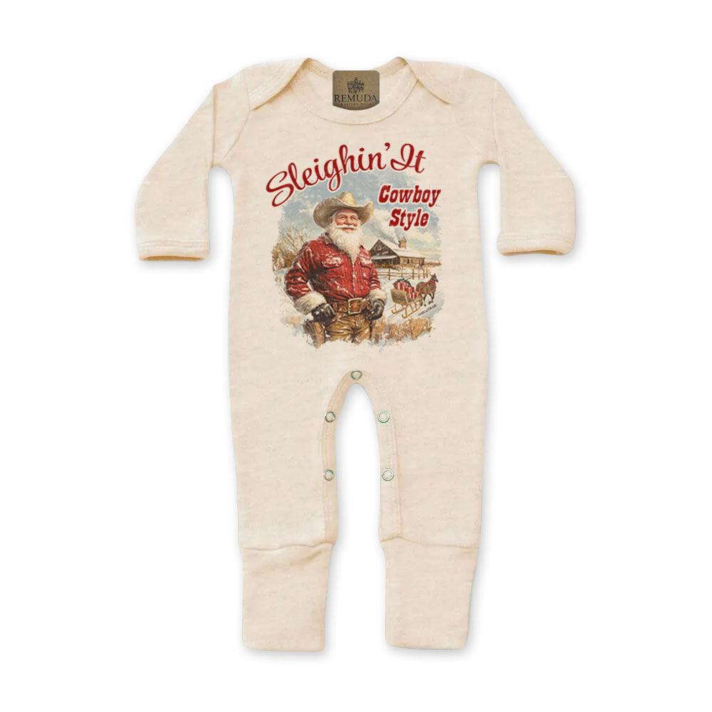Sleighin It Cowboy Style - Infant One Piece Western Santa Sleepwear