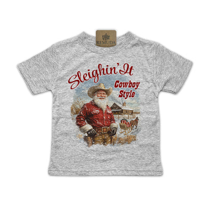 Sleighin It Cowboy Style - Infant Western Santa Tee