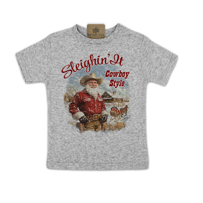 Sleighin It Cowboy Style - Toddler Western Santa Tee