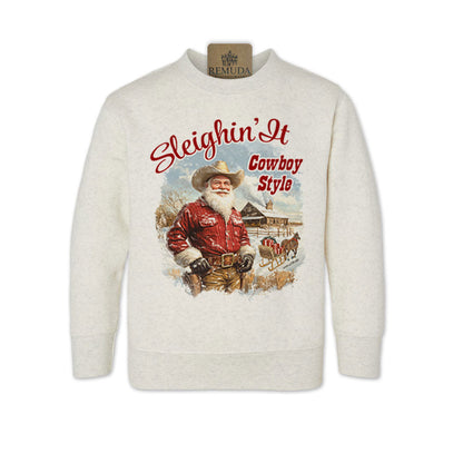 Sleighin It Cowboy Style - Toddler Western Santa Sweatshirt