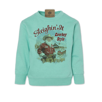 Sleighin It Cowboy Style - Toddler Western Santa Sweatshirt