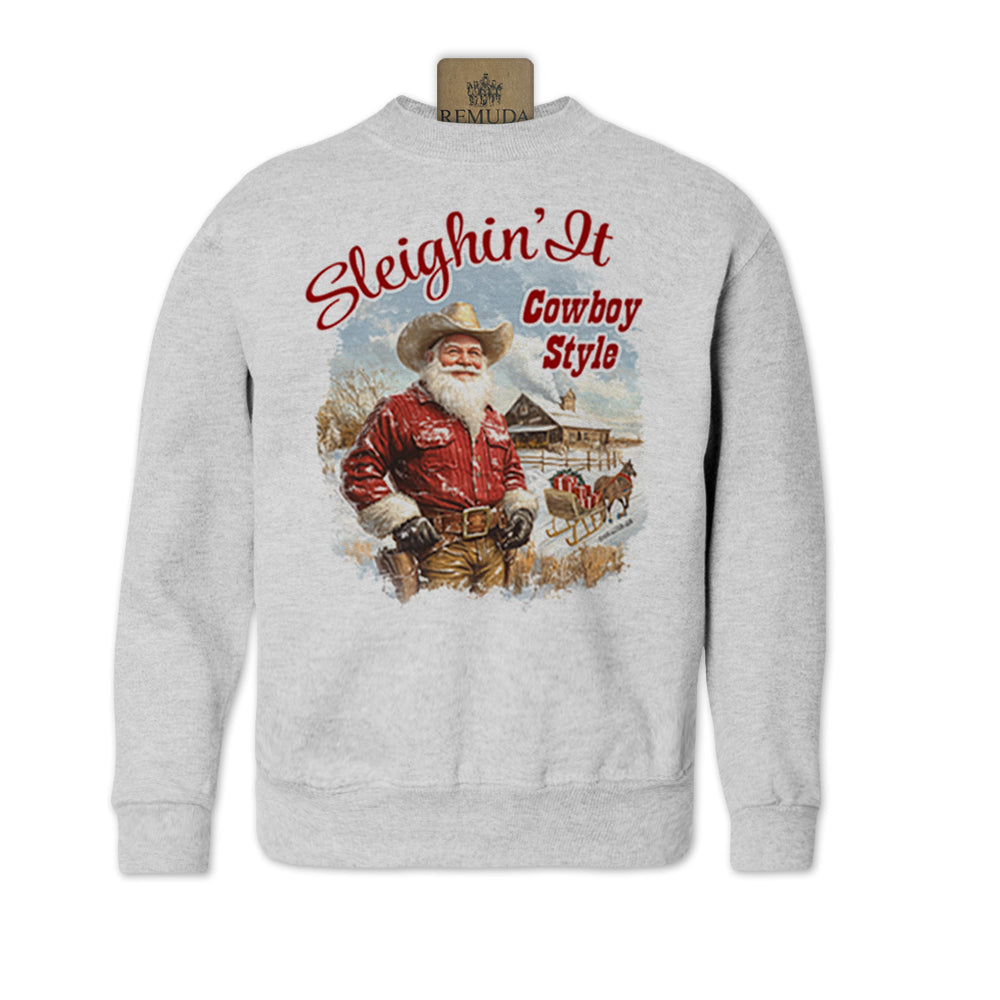 Sleighin It Cowboy Style - Western Santa Youth Sweatshirt