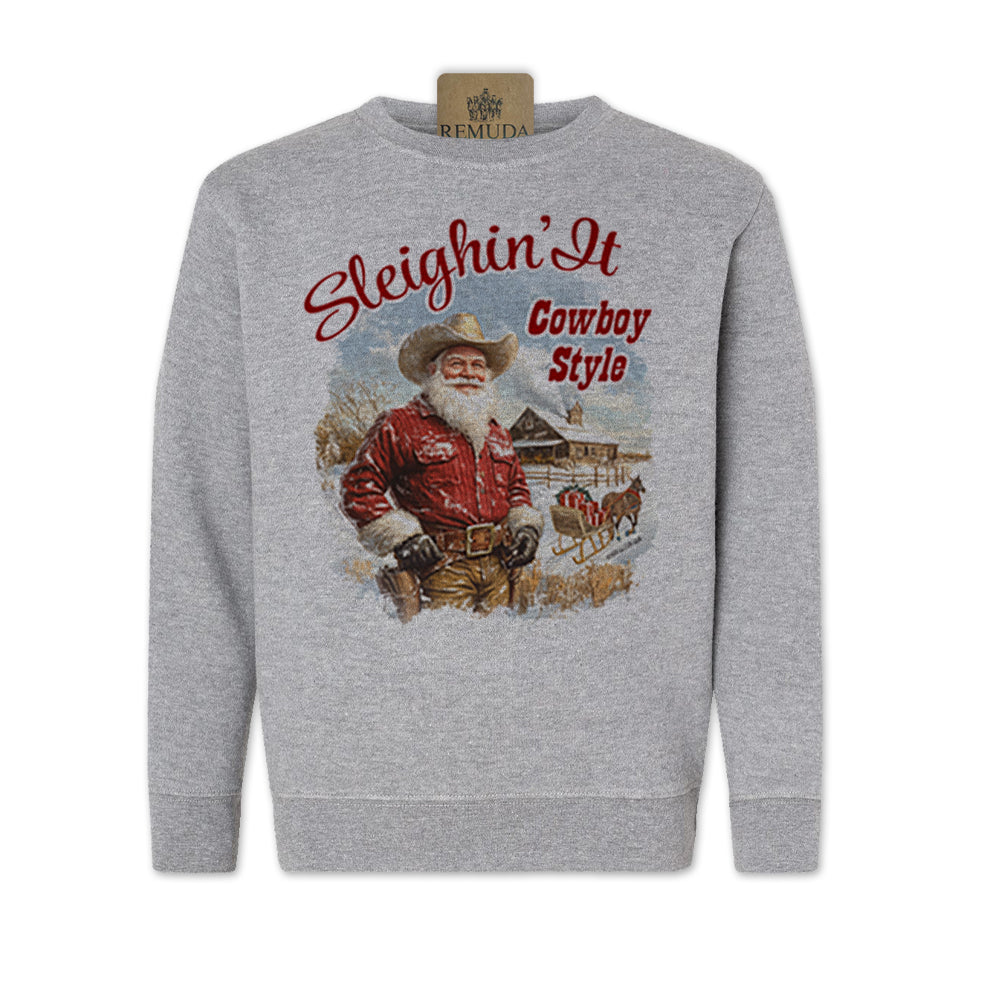 Sleighin It Cowboy Style - Western Santa Youth Sweatshirt