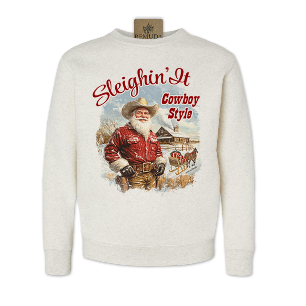 Sleighin It Cowboy Style - Western Santa Youth Sweatshirt