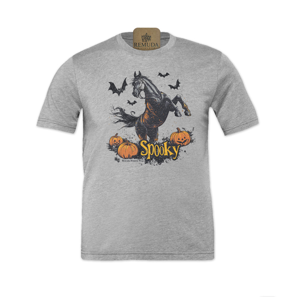 SPOOKY  Adult Unisex Western Horse Halloween Tee T-Shirt