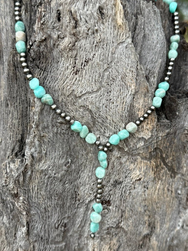 Silver Mesa Aqua Beaded Lariat Necklace