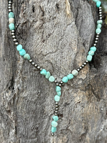 Sterling Silver Mesa Aqua Beaded Lariat Necklace