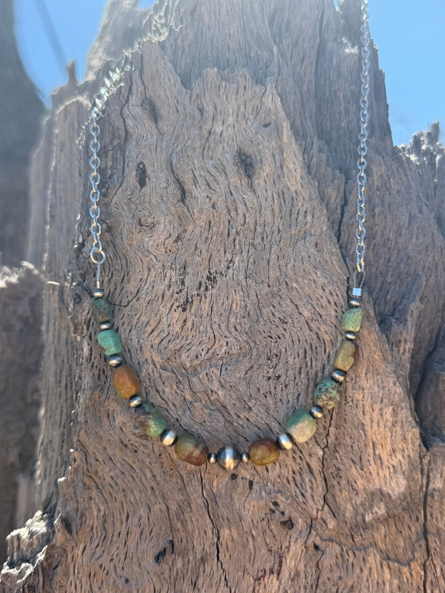 Sterling Silver Sage Canyon Stone Beaded Chain Necklace