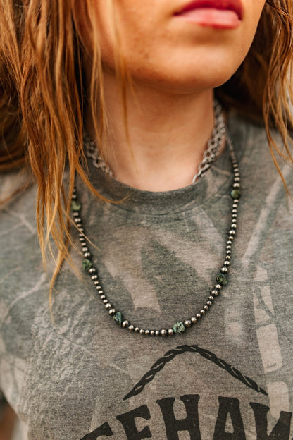 Silver Beads Turquoise Flats Beaded Necklace