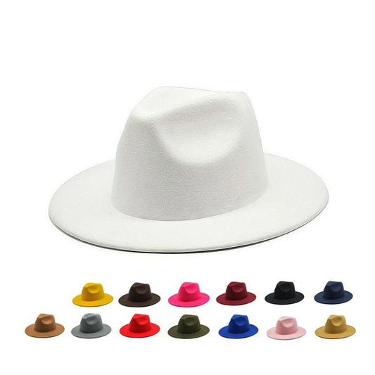 Unisex Autumn Winter Women's Hat Fedoras Big Brim Hats For Women Elegant Fedoras Warm Ladies Girls Hat Vintage Style Luxury Hat 56-58cm