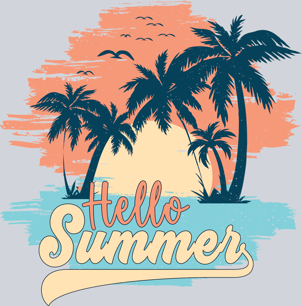 Hello Summer Palm Trees And Sunset - STK02715 (DTF Transfers)