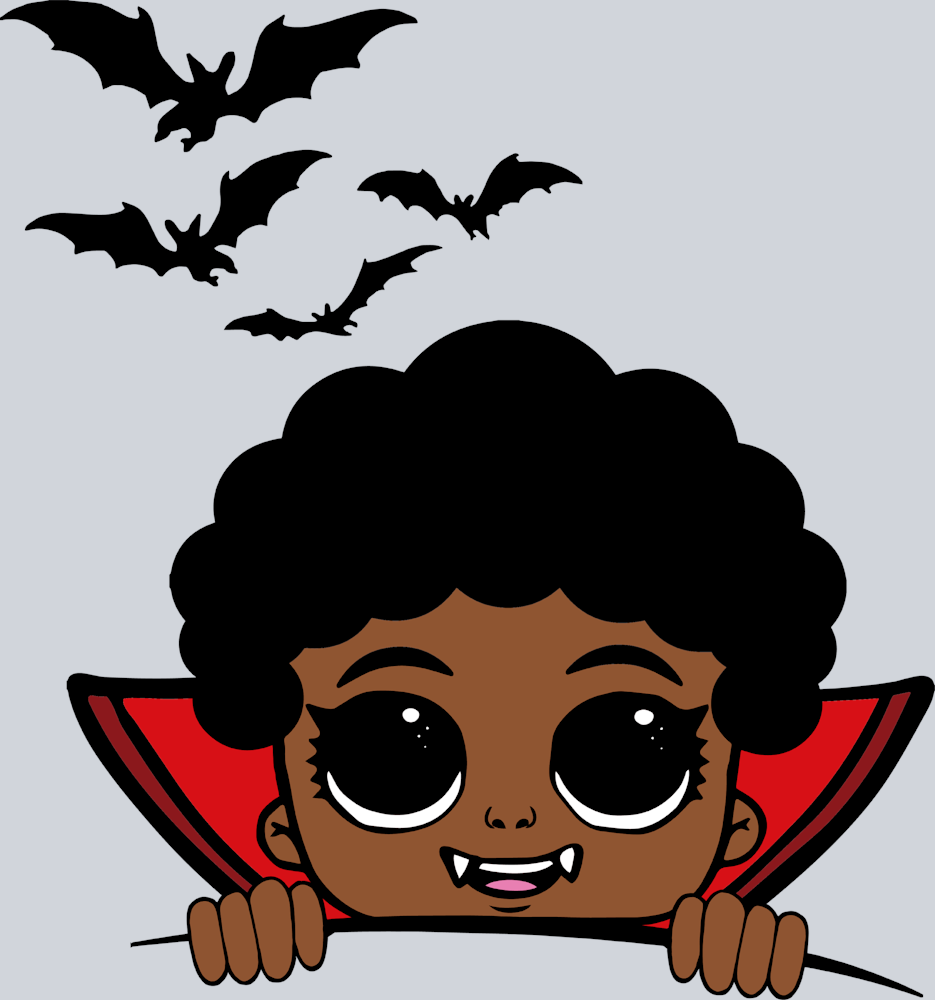 Halloween Afro Boy Peeking Vampire Bats - STK02454 (DTF Transfers)