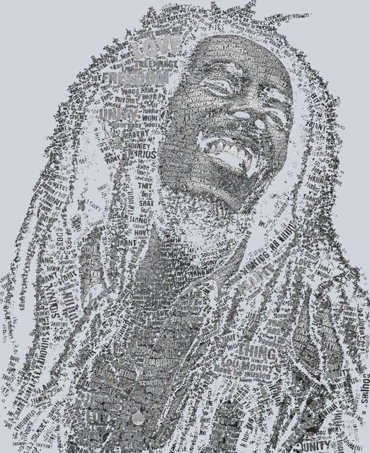 Bob Marley Calligram (for use on black shirts only) - STK07612 (DTF Transfers)