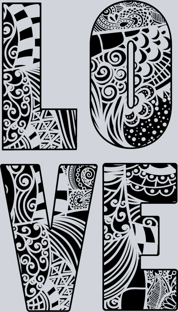Love Pattern - Black - STK03779 (DTF Transfers)