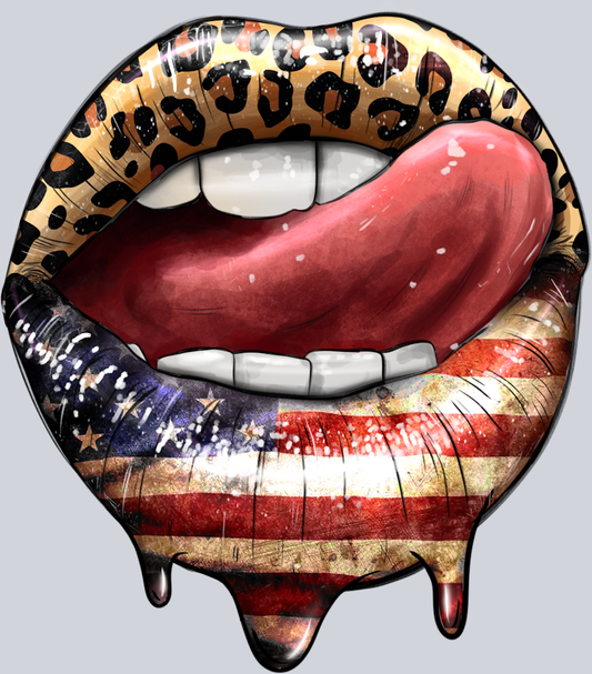 America Flag Leopard Lips - STK00141 (DTF Transfers)