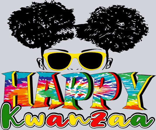 Happy Kwanzaa Twin Messy Buns - STK02579 (DTF Transfers)