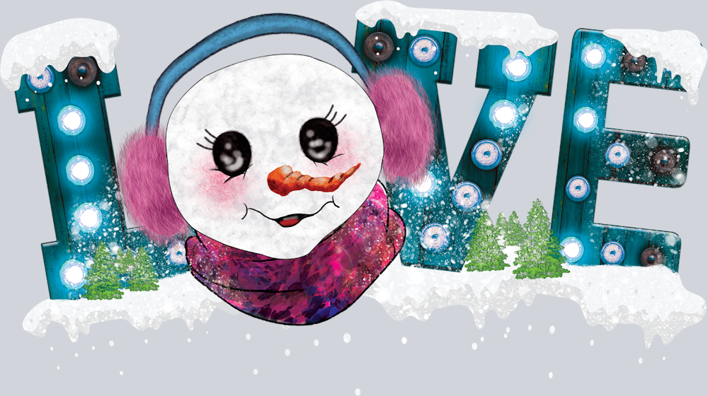 Cute Snow Girl Love Word - STK01564 (DTF Transfers)