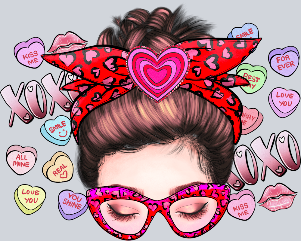 Candy Heart Messy Bun - STK01210 (DTF Transfers)