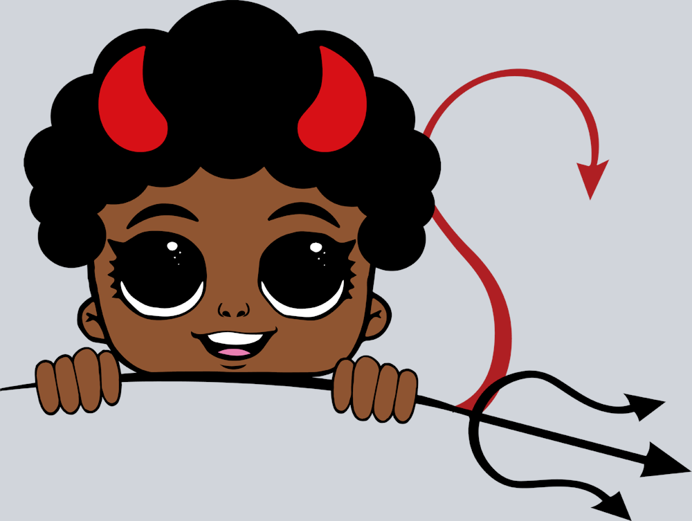 Halloween Afro Boy Peeking Devil Trident - STK02452 (DTF Transfers)