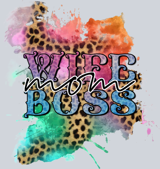 Wife Mom Boss Watercolor Leopard - STK06462 (DTF Transfers)