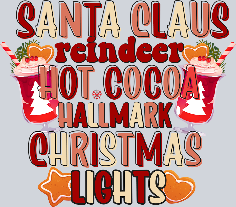 Santa Claus Reindeer Hot Cocoa Hallmark Christmas Lights - STK05295 (DTF Transfers)