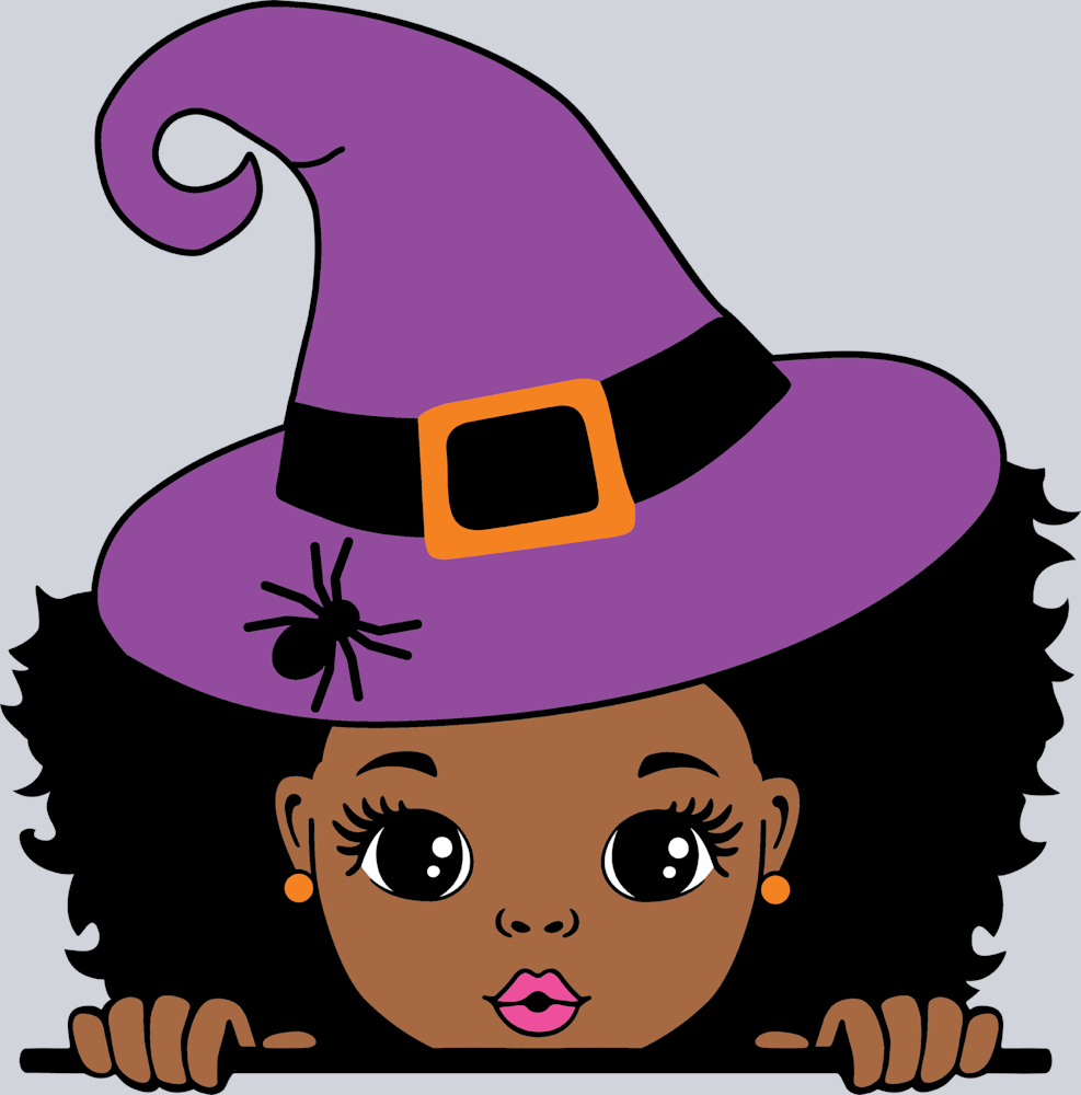 Halloween Witch Peeking Little Black Girl - STK02506 (DTF Transfers)