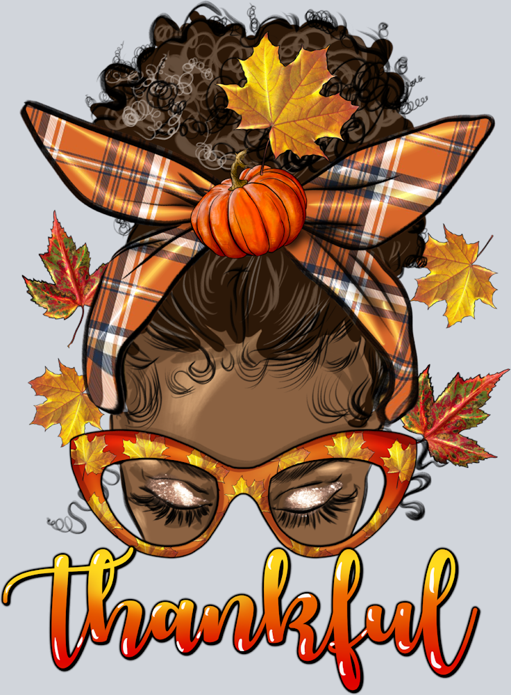 Thankful Messy Bun Afro Girl Buffalo Orange Plaid Headband - STK06012 (DTF Transfers)