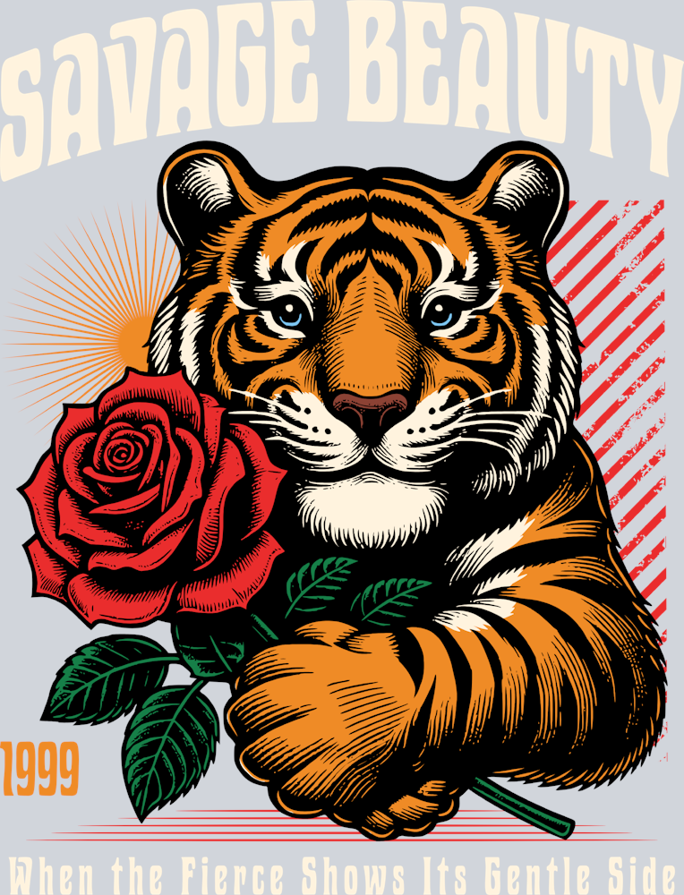 Tiger Hugging A Rose - STK06147 (DTF Transfers)