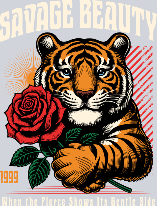 Tiger Hugging A Rose - STK06147 (DTF Transfers)