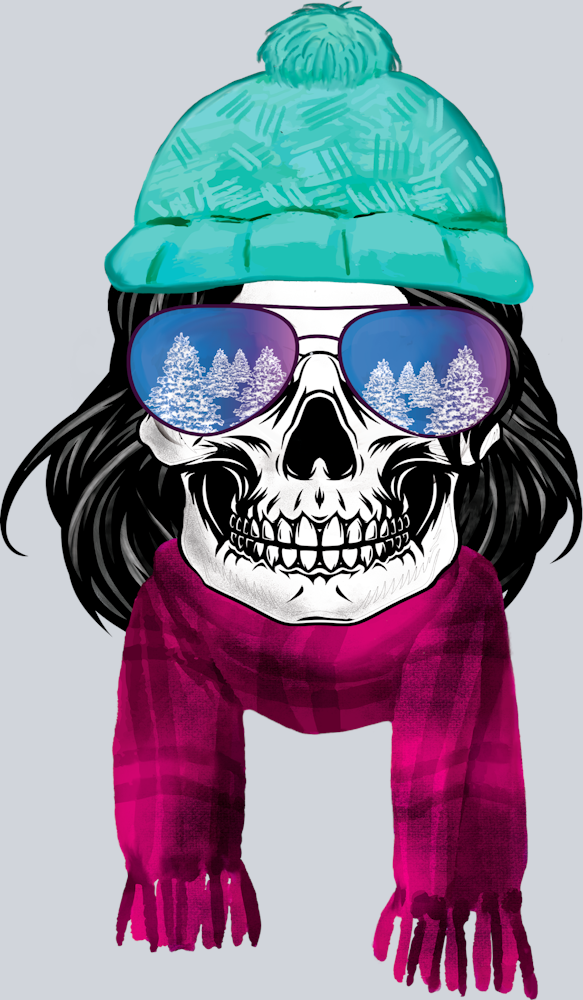 Winter New Year Skull With Hair And Sunglasses - STK06479 (DTF Transfers)