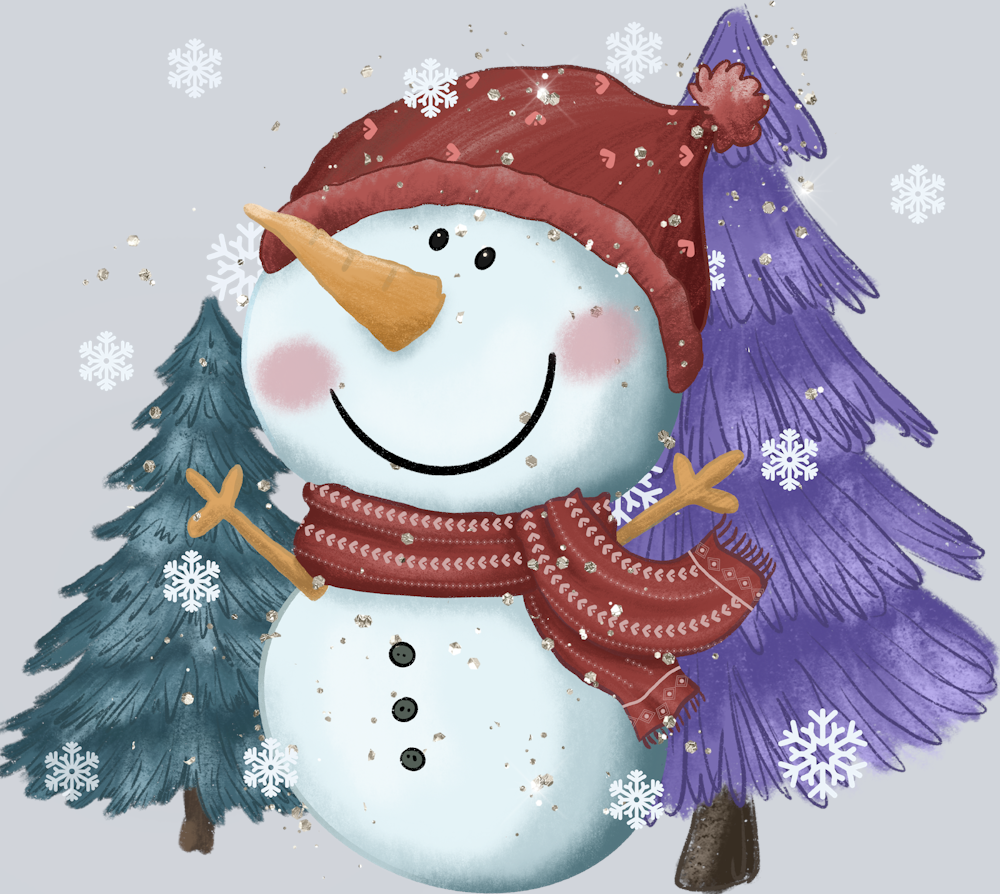 Happy Snowman With Trees - STK02602 (DTF Transfers)