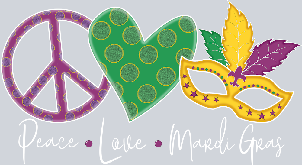 Peace Love Mardi Gras White - STK04763 (DTF Transfers)