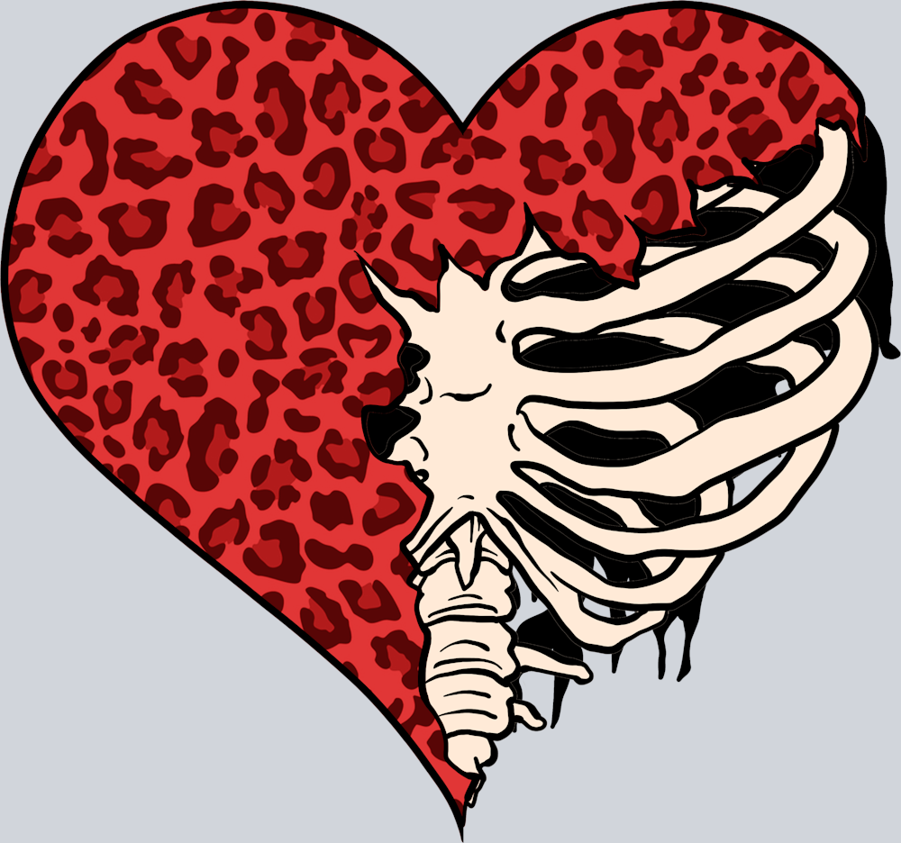 Skeleton Ribs Leopard Heart - STK05514 (DTF Transfers)