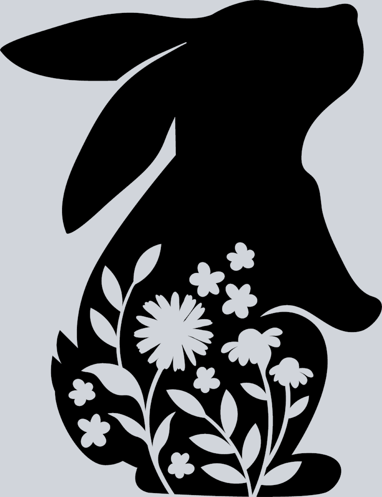Bunny Silhouette Flowers Black - STK01175 (DTF Transfers)