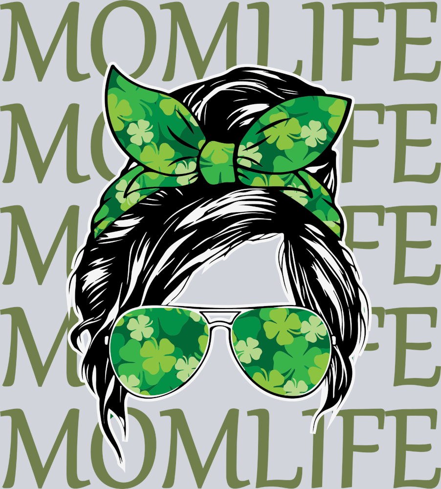 Mom Life Messy Bun Lucky Shamrock - STK04318 (DTF Transfers)